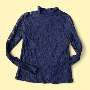 Anthropologie Maeve black Lace Long-Sleeve Mock Neck Top